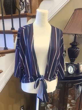 Striped Tie-Front Blouse - Navy